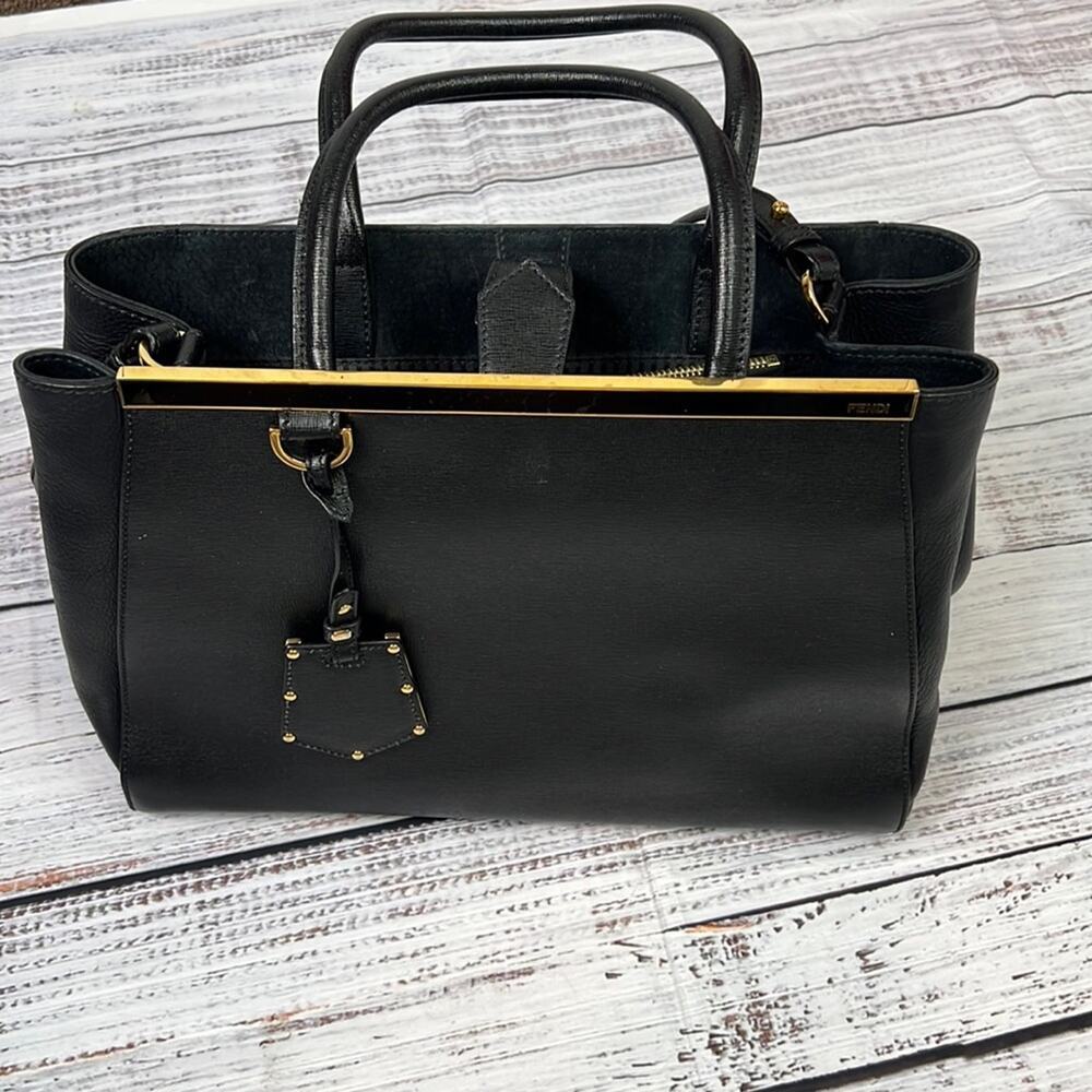 #FENDI Black Saffiano Leather Medium 2Jours Tote - Picture 2 of 16